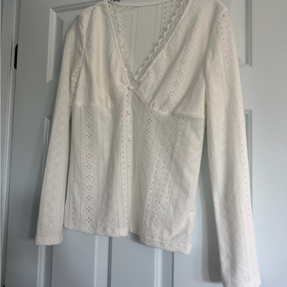 Elegant White Lace knit Women's Top